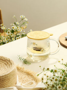 แก้วชาสีน้ำเงินลิลลี่ แก้วชาแบบแยกน้ำชาและชา ทนความร้อนสูง กันรอยคราบ ฝาปิด สำหรับใช้ในออฟฟิศ แก้วชาสำหรับผู้หญิง