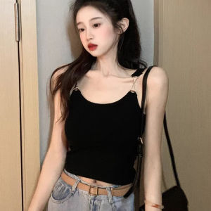 chaqi | Red Strapless Short Crop Top Womens Summer Design Metal Buckle Outerwear Beautiful Backless Sleeveless Pure Desire Top