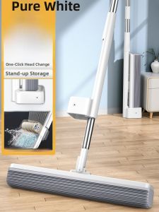 Hand-Free Sponge Mop Lazy Persons Absorbent Cloth Floor Cleaning Tool Home Essential Durable Stainless Steel Handle