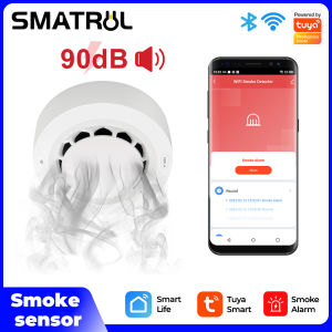 SMATRUL Tuya เครื่องตรวจจับสัญญาณเตือนควันอัจฉริยะเครื่องป้องกันควันไฟ90db บ้านผสมสัญญาณเตือนไฟไหม้ควบคุมด้วยแอปพลิเคชั่นรีโมทติดตามโถงทางเดินระบบนิรภัยในบ้านนักดับเพลิง