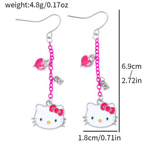 Sanrio | 1pair Sanrio Hello Kitty Drop Earrings for Women Temperament Sweet Metal Heart Earrings Fashion Girl Accessories Gifts
