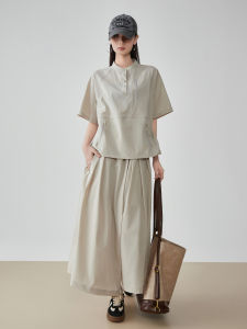 XIAODADEHUA | Casual Sport Set with Design Style Stand-up Collar Loose Shirt and Balloon Leg Pants