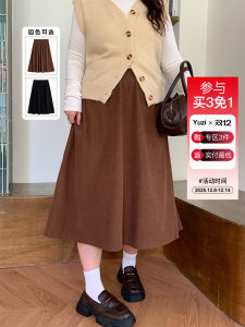 YUZI Brown Half-length Midi Skirt Autumn Plus-size Womens Fashion Slimming Meat Concealing Versatile Mid-length Skirt