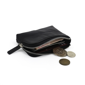 Genuine Leather Bifold Wallet for Men and Women Retro Zipper Closure Portable Mini Card Holder with Key Chain Fashion Japan and South Korea Style