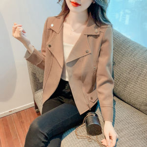 Áo Khoác Ngắn Nữ Tay Dài Cổ Bẻ Thời Trang Xuân Thu Thường Ngày Chất Liệu Khác Màu Trơn Khóa Cài Đơn Dài Vừa Phải