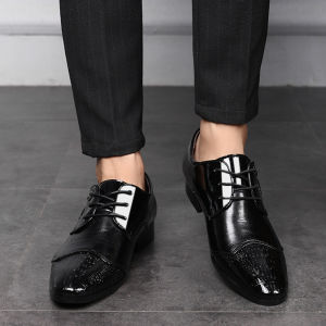 2024 Black Leather Shoes For Men Business Formal Shoes For Men Pointed Toe Wedding Shoes Casual Rubber School Shoes