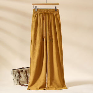 MEITESIJIAONU | Khaki Icy Silk Wide Leg Pants For Women Loose Fitting Summer Trousers