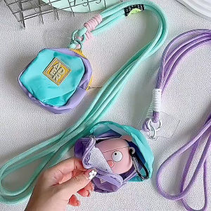 CREATIVE COIN CONTAINER ORGANIZER BAG NYLON CELL PHONE LONG CORD FASHION COLOR MATCHING PORTABLE NECK STRAP MUSHROOM CAP CUTE ACCESSORIES MS