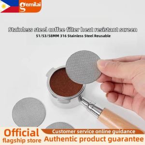 Gemilai 51/53/58mm reusable Italian espresso machine secondary water filter screen heat-resistant mesh Italian metal stainless steel bottomless portable filter screen splash proof filter mesh sheet