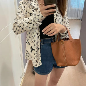 New Womens Leather Bucket Bag Basket Design Handbag Lychee Pattern Top Layer Cowhide Mother-Child Handbag Trendy