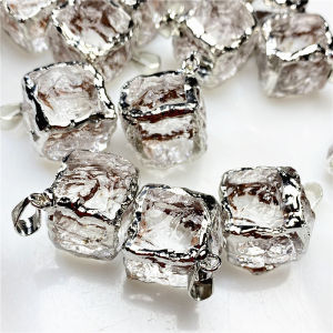 Cubic Shape White Crystal Quartz Pendant DIY Jewelry Item Necklace Semi-Precious Stone Accessories for Couples