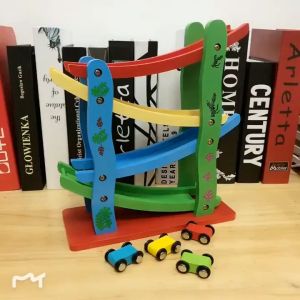 Multicolor Miniature Speeding Car Slider Educational Toys Wooden Race Ramp Track Toddler Games / Mainan Kayu Kereta