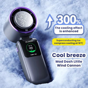 Semiconductor Refrigeration Handheld Fan 4000mAh 100 Speed Turbofan USB Rechargeable LED Digital Mini Fan Portable Fan