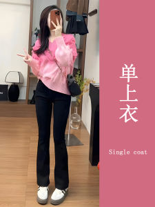Early Autumn Fashion Pear Shape Body Slimming Top Flared Pants Two Piece Set Womens Korean Style Commute High Waist Long Sleeve