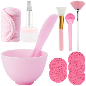 Bộ Dụng Cụ Chăm Sóc Da Mặt Bằng Silicon 15 Món - Bát Trộn Mặt Nạ Cọ Rửa Mặt Bông Tẩy Trang Nén Bình Xịt Bộ Dụng Cụ Làm Đẹp