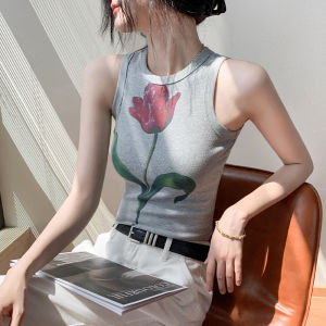 GEBEISHANG | Floral Print Sleeveless Ruffled Top