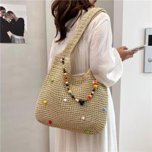 Large Capacity Straw Woven Shoulder Bag for Women Summer Beach Casual Loose Style Vacation Lazy Trendy Tote Bag
