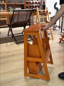 Braun Mall-ม้านั่งปีนเขาสามขั้นตอนแบบพับได้สำหรับเก้าอี้สำหรับปีนใช้ในบ้านบันไดหลายที่เหยียบแบบเก้าอี้บันไดอเนกประสงค์ ไม้เนื้อแข็งพับได้เก้าอี้สำหรับปีนบ้าน