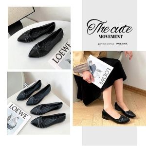 QKKshop NEW รองเท้าคัทชูงานแฟชั่น สาวๆเท้าเรียวต้องมี ทรงสวยปลายแหลมเสริมส้นเล็กๆ ดีเทลปลายรองเท้าแต่งลายโบว์ไม่เรียบเกินไป สั่งได้เลย