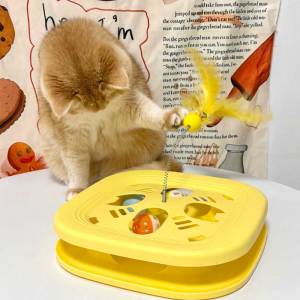 Teekland 4 in 1 Interactive Cat Digging Toy Spring Feather Wand & Track Bell Balls for Cat Boredom Relief