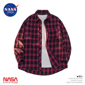NASA Joint Name Black and White Gingham Shirt Mens Spring and Autumn Fashion Brand Fancy Handsome Outwear Youth Loose Shirt