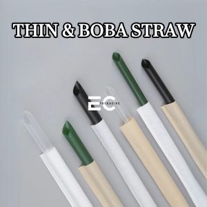 EC 100Pcs Individually Packed 19CM / 23CM PP Straw Thin Straw Boba Straw For Milk tea/ Boba Tea