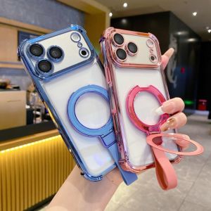 Tail Magnetic Ring Stand Case for iPhone 17 Pro Max 16 14 13 12 11 15 Plus Shockproof Holder Luxury Plating Soft TPU Clear Cover