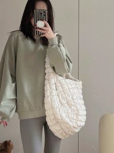 Korean Style Large Capacity Womens Crossbody Bag Cloud Wrinkle Bubble Dumpling Bag Commuter Tote Handbag Nylon Material