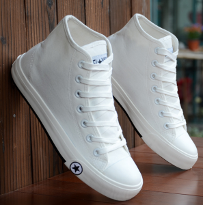 Giày Vải Cao Cấp Cho Nam Phong Cách Hàn Quốc Cặp Đôi Giày Đế Bằng Giày Ban Màu Trắng Chống Mài Mòn Lót Cotton