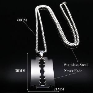 Gothic Blade Razor Pendant Necklaces Men Black Color Stainless Steel Chain Necklace Aesthetic Jewelry collier homme N423S01