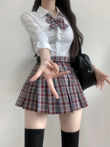 เสื้อเชิ้ต JK กางเกงขาสั้นสไตล์วิทยาลัยทรงสลิมฟิตสีขาวแขนยาวฤดูใบไม้ร่วงสำหรับผู้หญิง เสื้อผ้าทำงานสไตล์ญี่ปุ่น