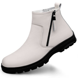 Zippered Chelsea Boots for Men Top Layer Cowhide Leather Martin Warm Winter Shoes High Heel Korean Style Trendy Footwear