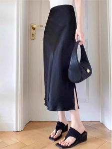 V.C.I | Black Acetate Satin A-Line Skirt
