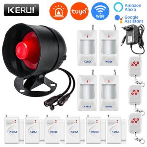 Kerui | KERUI Siren Alarm System Tuya Smart WiFi 110db Loudly Speaker Alarm Burglar Home Security Alarm With Motion Door Window Sensor