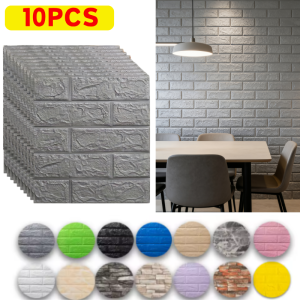 Grey Brick Pattern 3D Wall Stickers 38cmx35cm 10pcs Waterproof Wallpaper Self-adhesive Stain-resistant Simple Style Room Decor