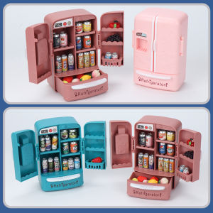 Cute Simulation Microfilm Furniture Double Door Refrigerator 1:12 Dollhouse Kitchen Model Decorations For Girl Birthday Gifts
