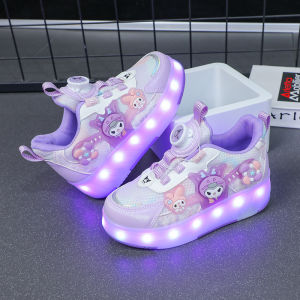 KUOBURENSHENG | Girls Rotate Buckle 4-Wheeled Light-Up Roller Skates