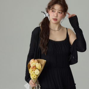MONIKADM | Bộ Đầm Maxi Dây Mảnh Lưới Dành Cho Phụ Nữ Plus Size và Áo Cardigan Chống Nắng