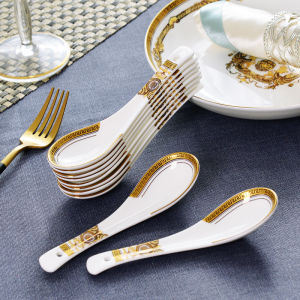 Home Use Small Soup Spoon European Style Short Handle Bone China Spoon round Head Soup Spoon Luxury Rice Spoon