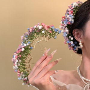 Hey Tao Full Sky Star Flower Hairpin Wedding Dress Hair Accessories for Brides Traditional Chinese Wedding Hairpin Alloy Material