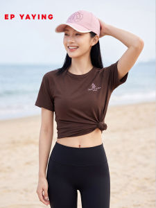 EP YAYING | Áo Thun Thể Thao Trơn Cổ Tròn có Thêu Chữ