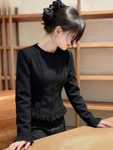 YUFUQING | Stylish Slimming Versatile Black Wooden Ear Bottom Shirt