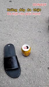 Dép nam quai ngang da thật 100% NDK cao cấp in vương miện nổi bật -quai may xuyên đế bao chắc chắn bao đi mưa n.qnvm