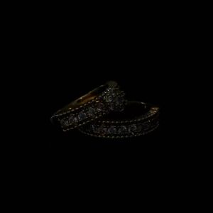 Huitan Trendy Golden Color 2PC Bridal Ring Sets Female Wedding Ceremony Accessories with Bright Zirconia Fashion Luxury Jewelry