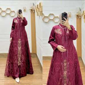 GAMIS BUSUI FRIENDLY APLIKASI PAYET MUTIARA DALAMAN BORDIR-GAMIS PAYET MEWAH BAHAN KRISTAL MIX TILE BROKAT BERKUALITAS