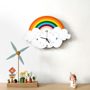 Creative Cartoon Rainbow Cloud Wall Clock Silent Bedroom Childrens Room Decorative Hanging Clock Modern Simple Style Home Decor