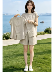 Shalldoer | Graceful New Design Fat Friendly Summer Set Linen Short Sleeve Shirt Shorts