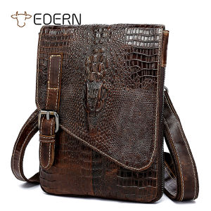 EDERN หนังแท้ ผู้ชาย Fanny Pack กระเป๋าเข็มขัด ย้อนยุคลายจระเข้กระเป๋าสะพายสำหรับผู้ชาย