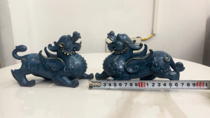 Đôi tỳ hưu bằng đồng decor màu xanh phong thủy ngang 19cm rộng 6cm cao 12cm nặng 1.8kg/đôi
