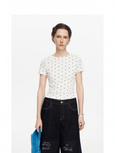 Classic Polka Dot Short Sleeve Fitted T-Shirt